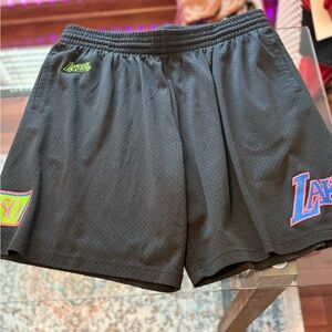 Lakers Black Mesh Basketball Shorts with Neon Logos